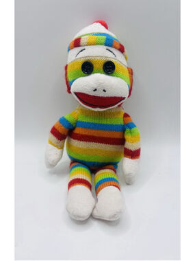 Ty Socks The Sock Monkey 9” Rainbow Striped Multicolor Plush Beanie Baby Toy